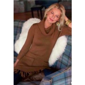 Soft Surroundings Brown Cowl Neck Fringe
Hem Knit Tunic Sweater Dress Size L